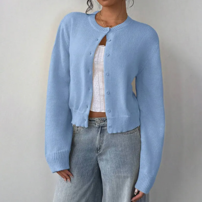 Chic Croppad Knapp Cardigan – Mysig Stickad för Vardagsstil