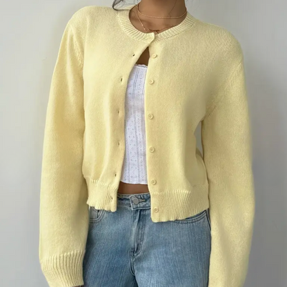 Chic Croppad Knapp Cardigan – Mysig Stickad för Vardagsstil