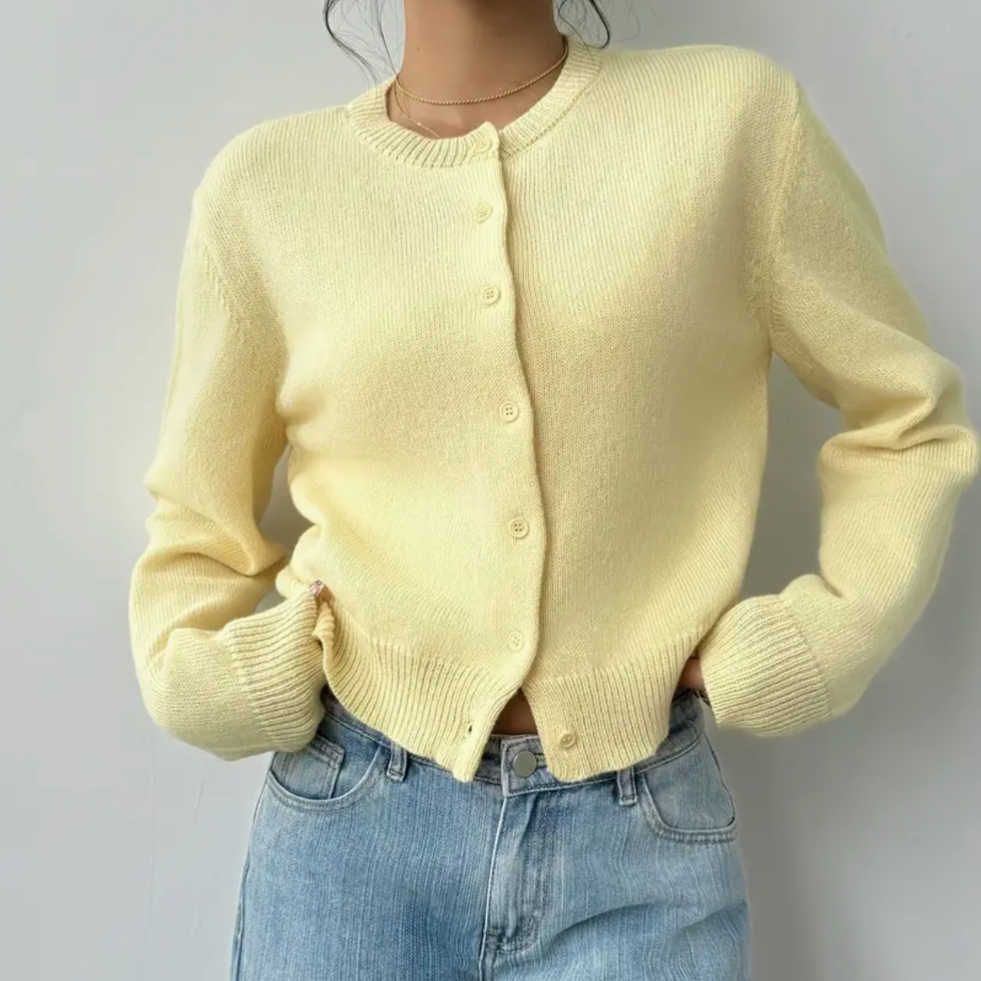 Chic Croppad Knapp Cardigan – Mysig Stickad för Vardagsstil