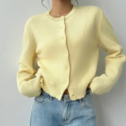 Chic Croppad Knapp Cardigan – Mysig Stickad för Vardagsstil