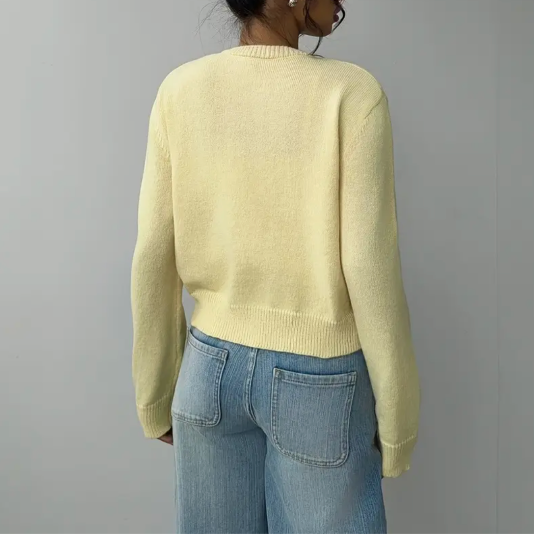 Chic Croppad Knapp Cardigan – Mysig Stickad för Vardagsstil