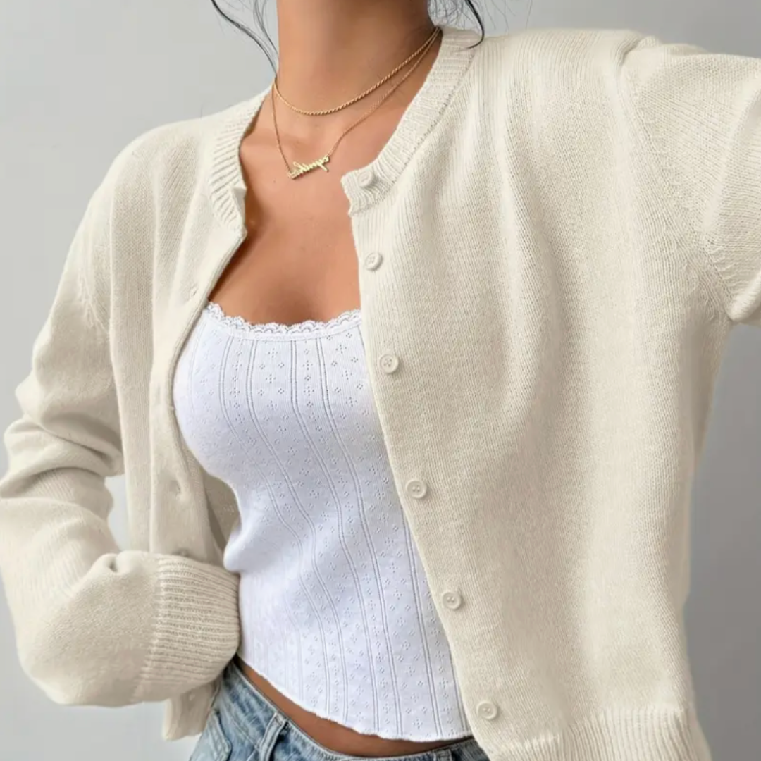Chic Croppad Knapp Cardigan – Mysig Stickad för Vardagsstil