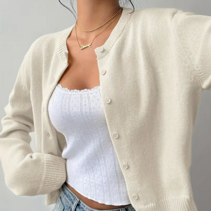 Chic Croppad Knapp Cardigan – Mysig Stickad för Vardagsstil