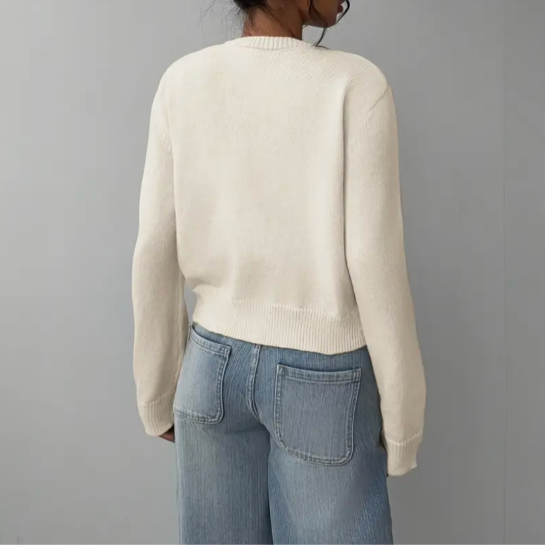Chic Croppad Knapp Cardigan – Mysig Stickad för Vardagsstil