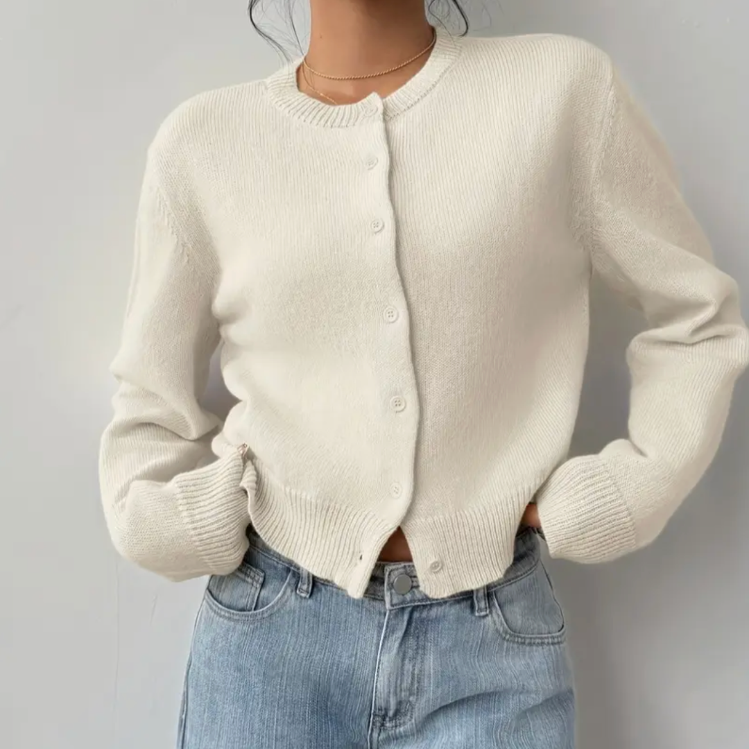 Chic Croppad Knapp Cardigan – Mysig Stickad för Vardagsstil