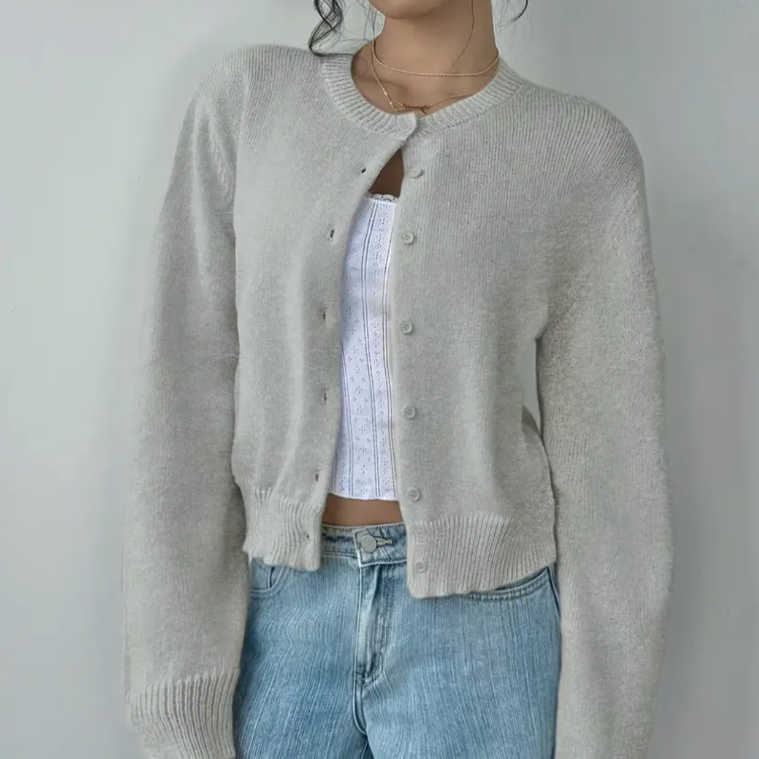 Chic Croppad Knapp Cardigan – Mysig Stickad för Vardagsstil