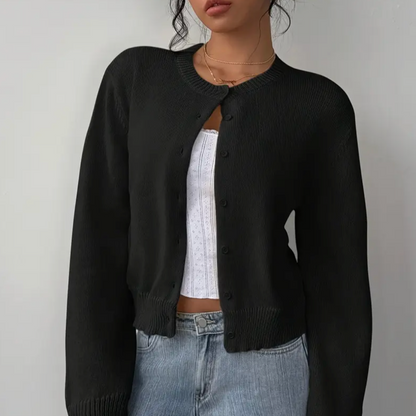 Chic Croppad Knapp Cardigan – Mysig Stickad för Vardagsstil