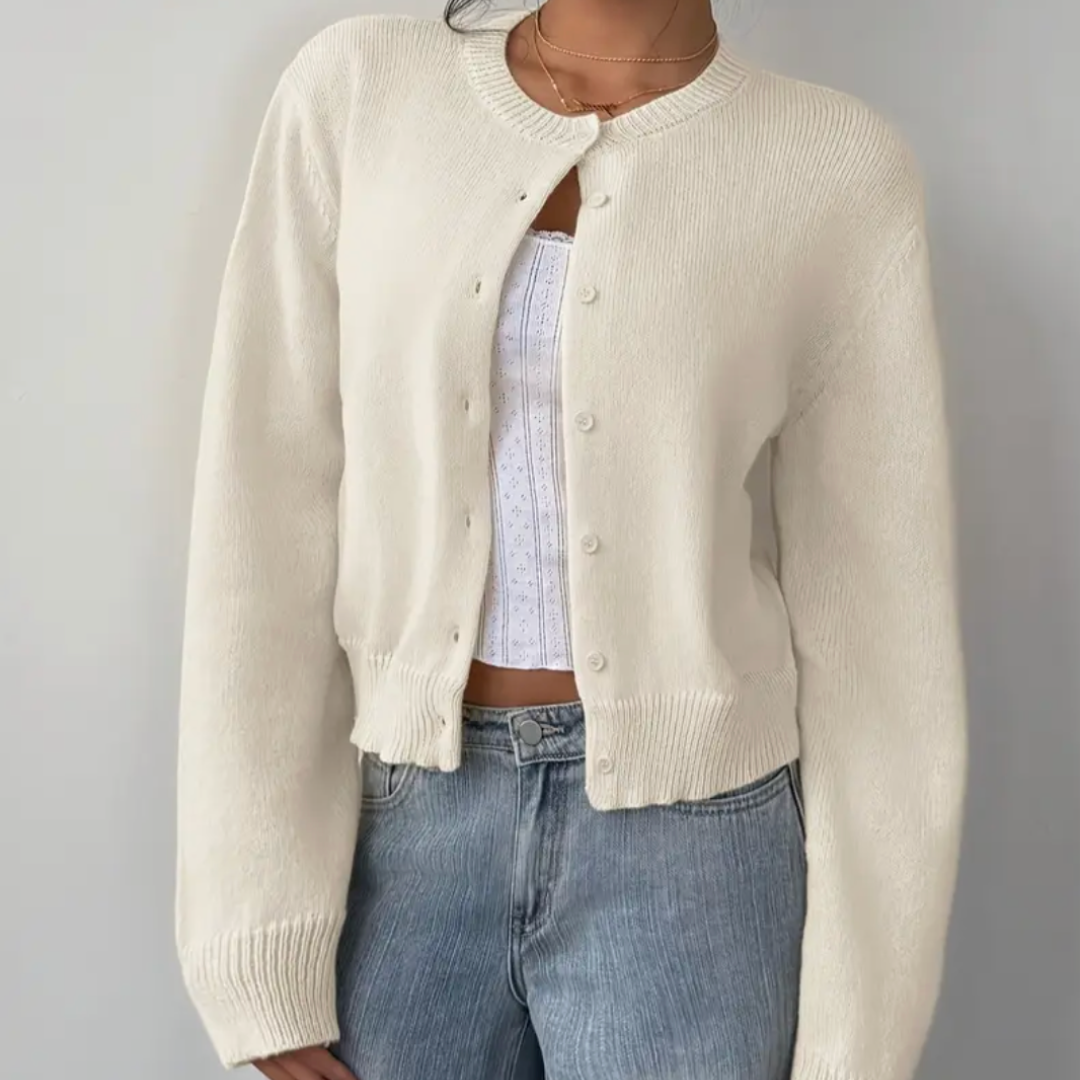 Chic Croppad Knapp Cardigan – Mysig Stickad för Vardagsstil
