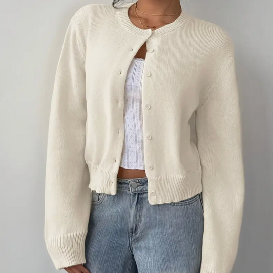Chic Croppad Knapp Cardigan – Mysig Stickad för Vardagsstil