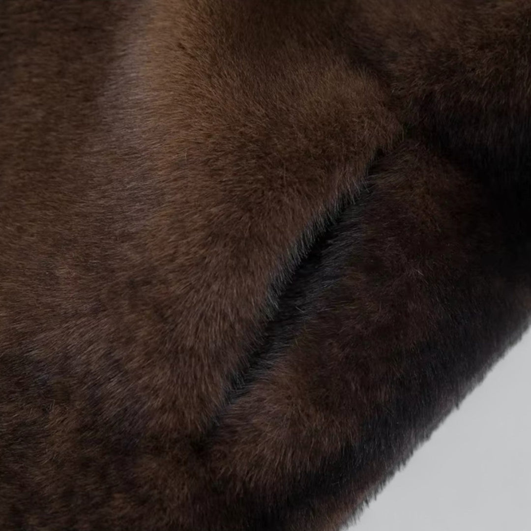 Chic Mörkbrun Lång Fuskpälsrock för Vinterbruk