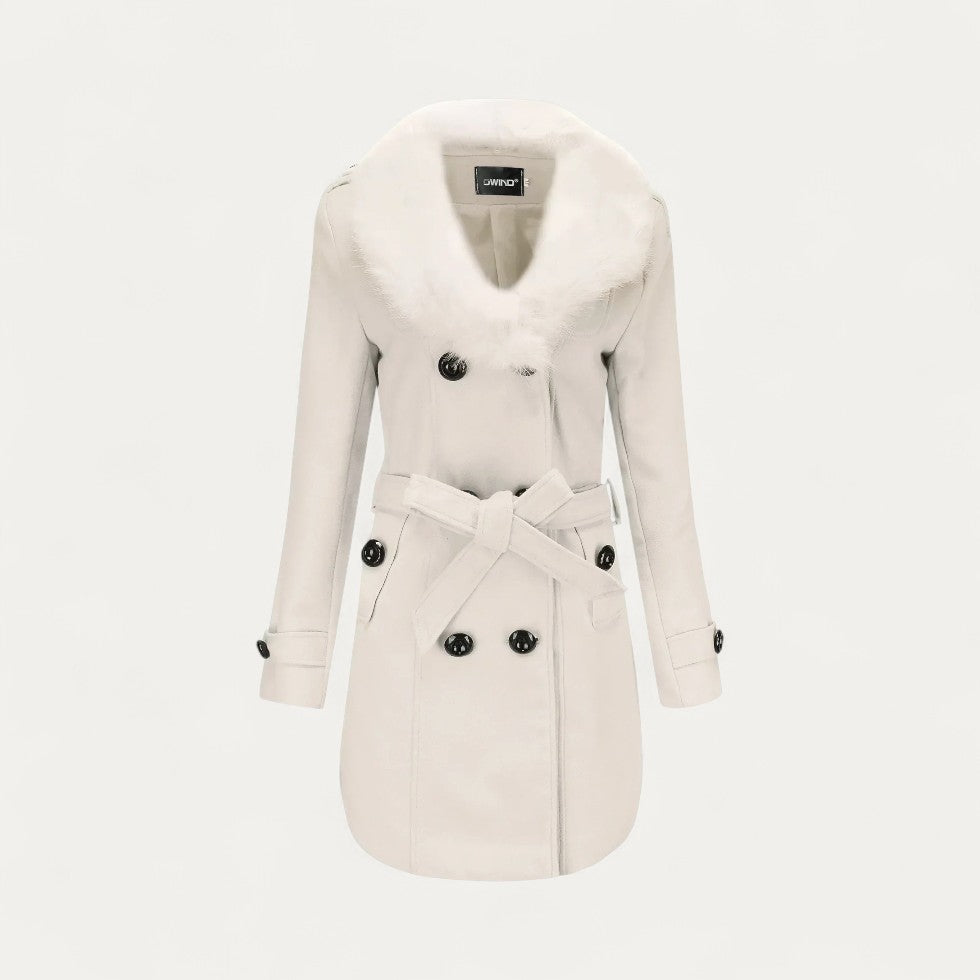 Chic kvinnors faux päls krage trench coat