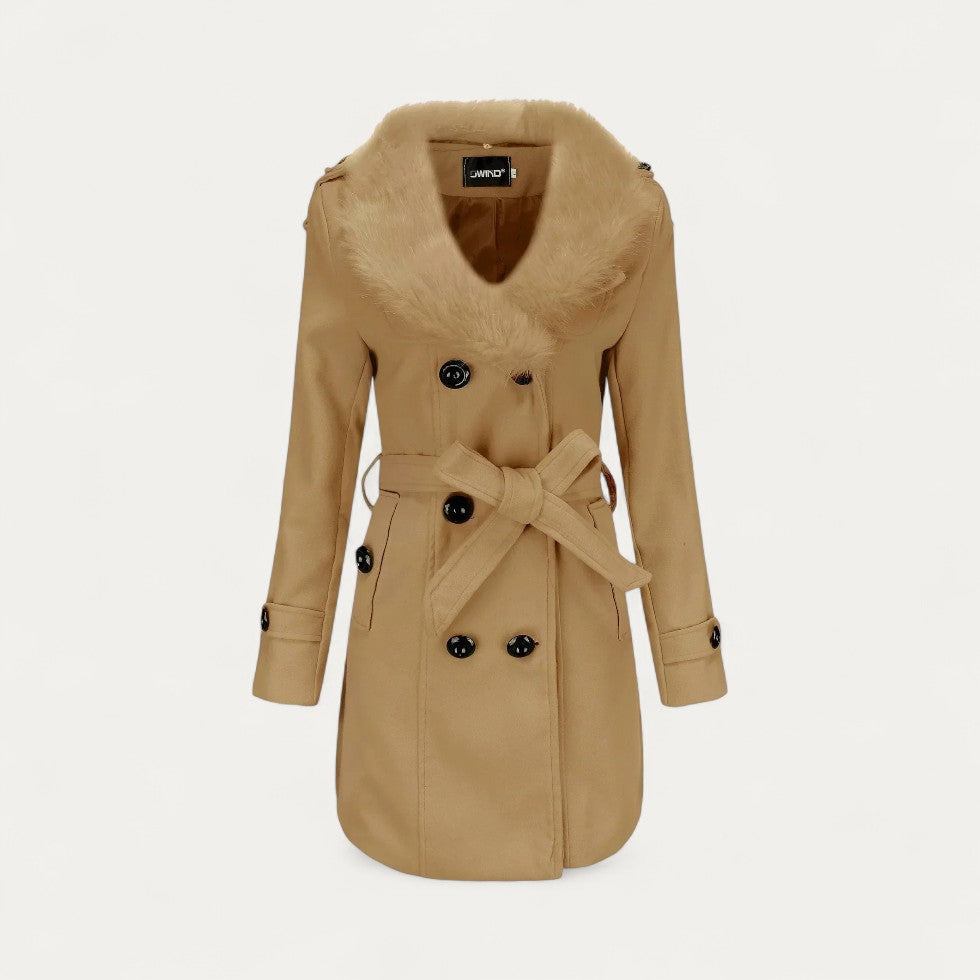 Chic kvinnors faux päls krage trench coat