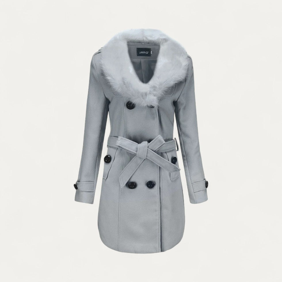 Chic kvinnors faux päls krage trench coat