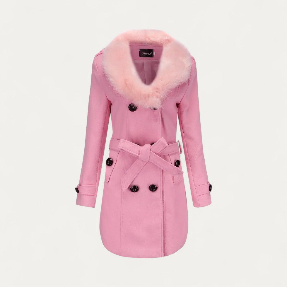 Chic kvinnors faux päls krage trench coat