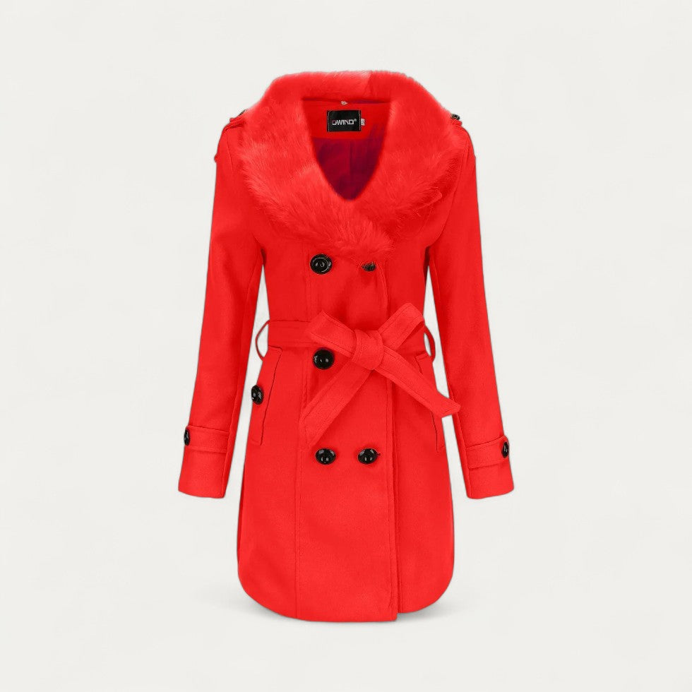 Chic kvinnors faux päls krage trench coat