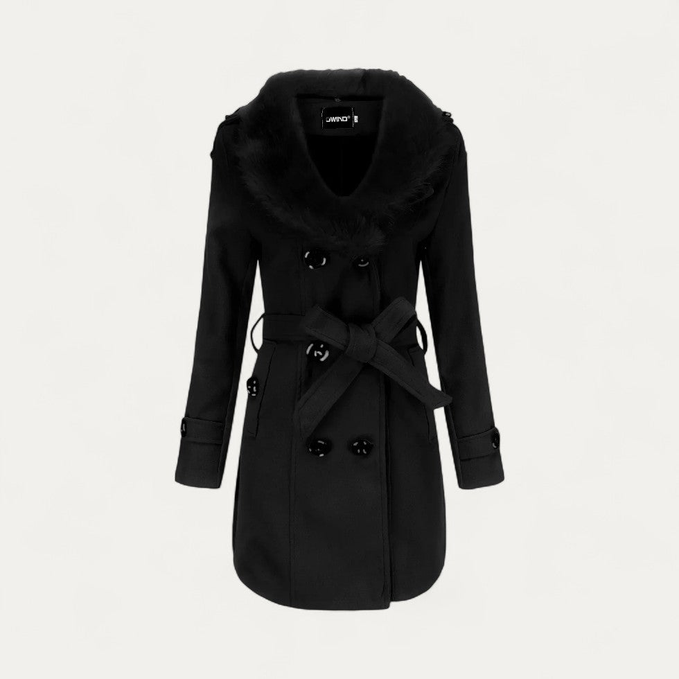 Chic kvinnors faux päls krage trench coat