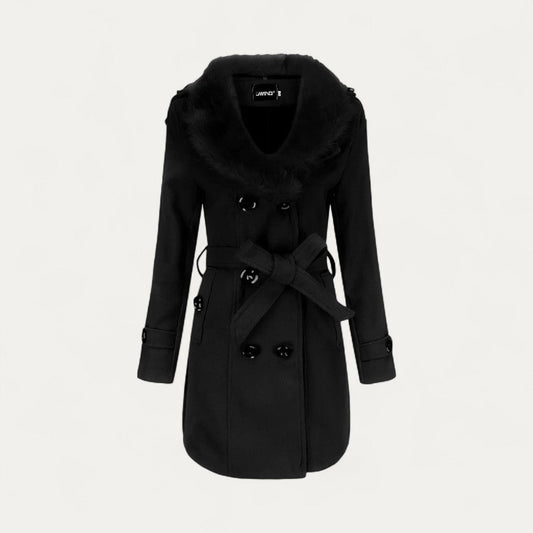 Chic kvinnors faux päls krage trench coat