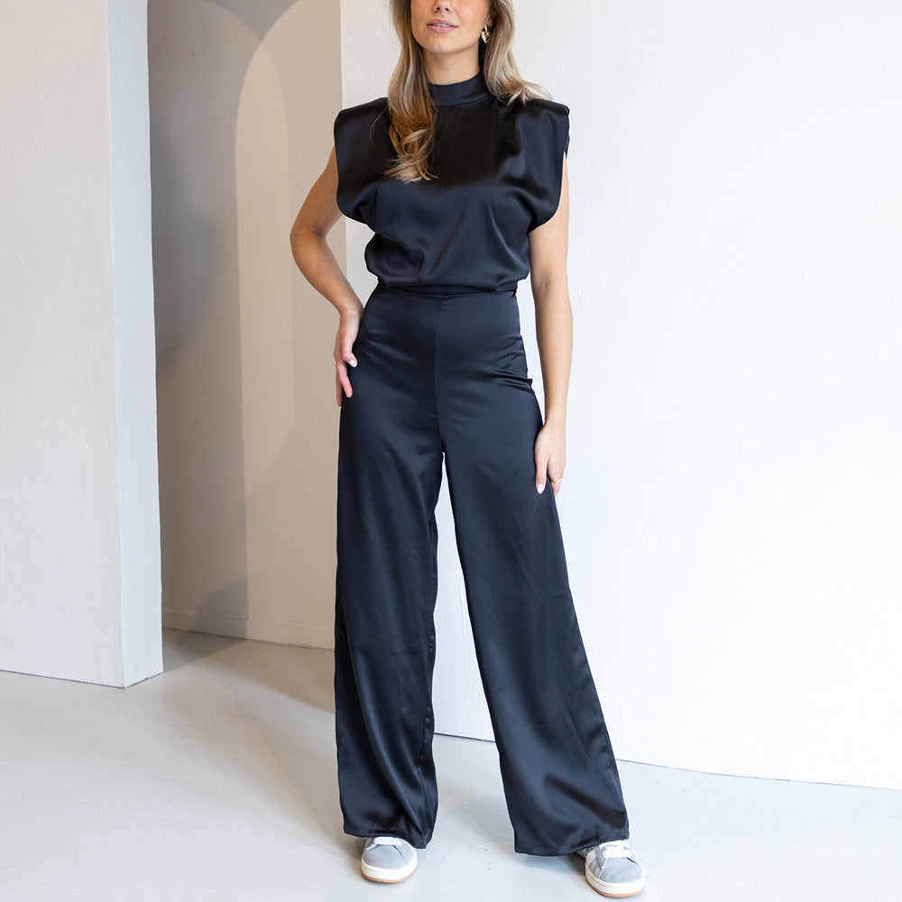 Chic Hög Nacke Bred Ben Jumpsuit för Formella Tillfällen