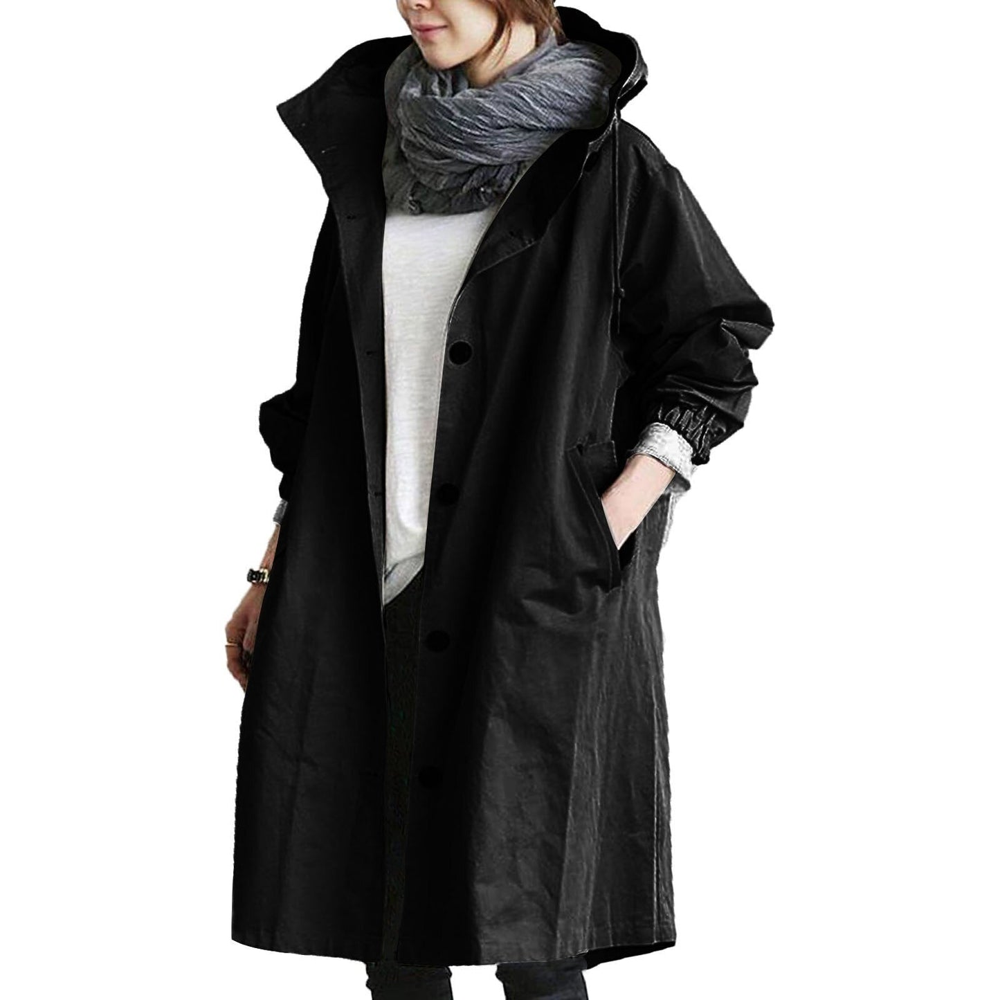 Chic Hooded Long Coat för Året Runt