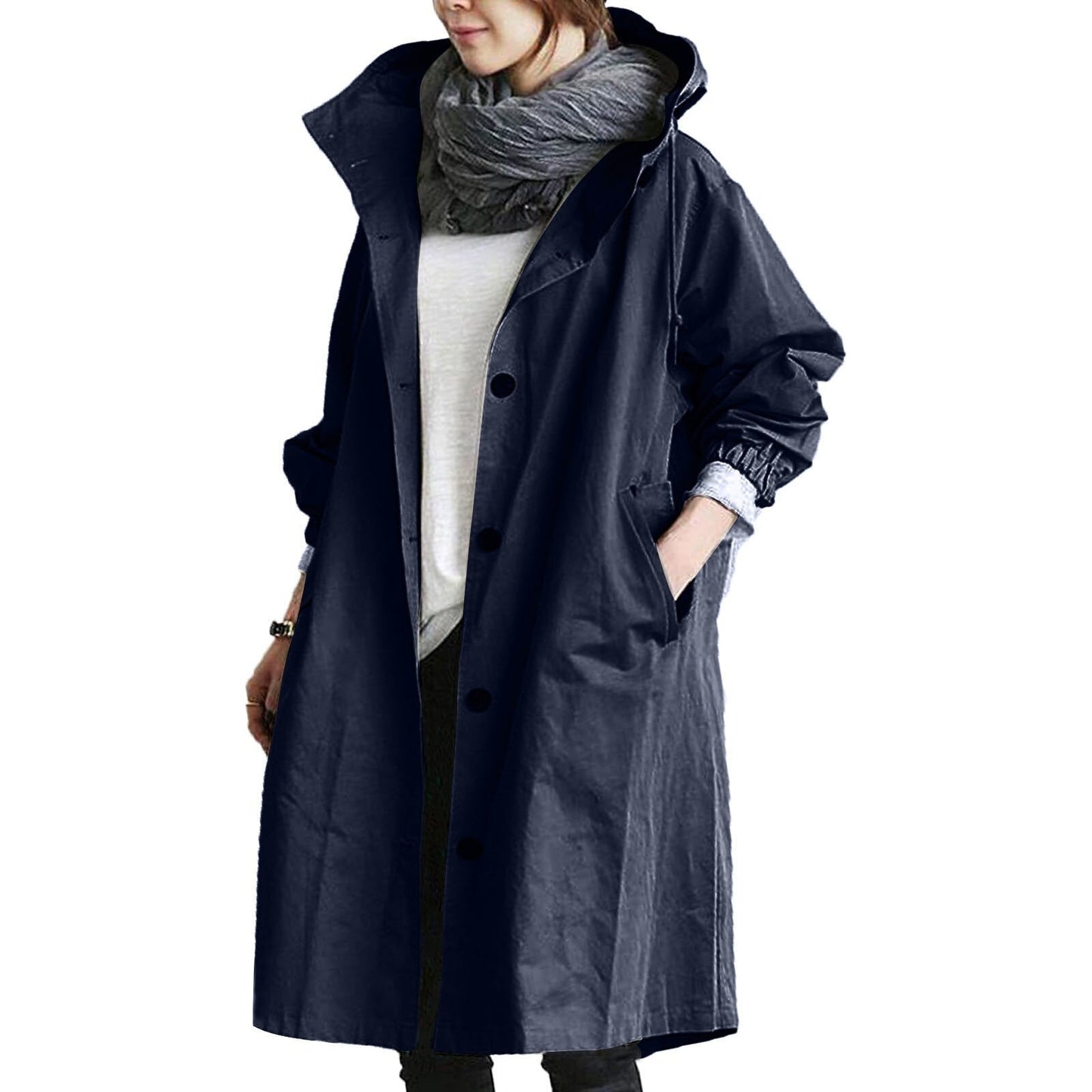 Chic Hooded Long Coat för Året Runt