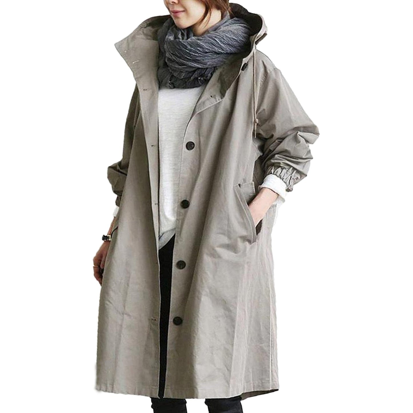Chic Hooded Long Coat för Året Runt