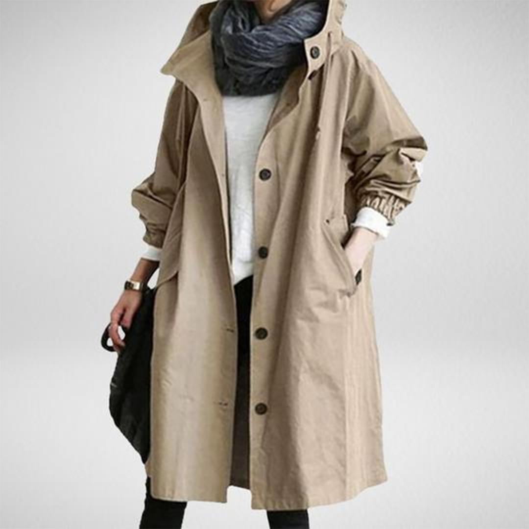 Chic Hooded Long Coat för Året Runt
