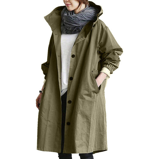 Chic Hooded Long Coat för Året Runt