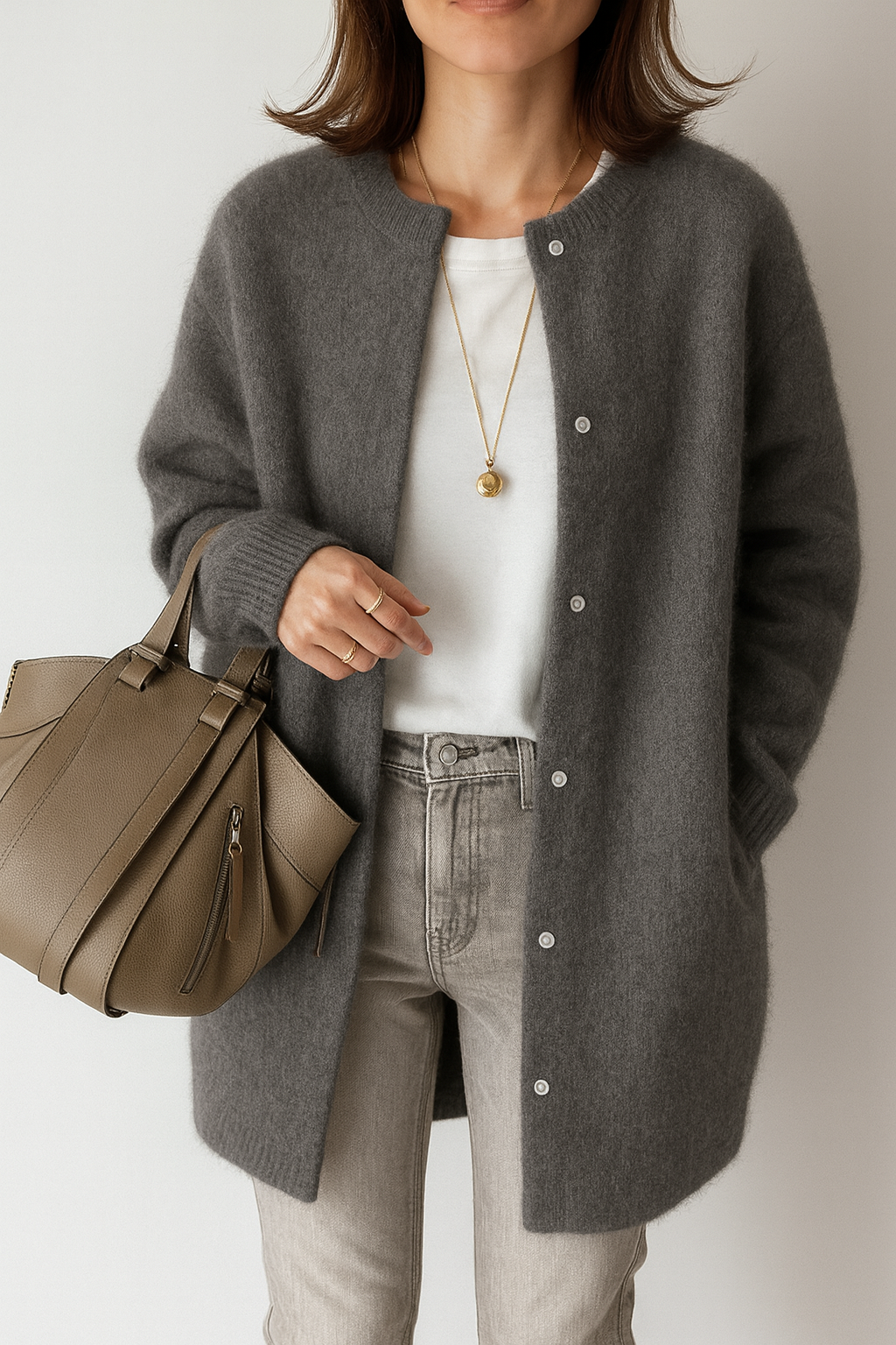 Chic Långärmad Stickad Kavaj för Alla Tillfällen