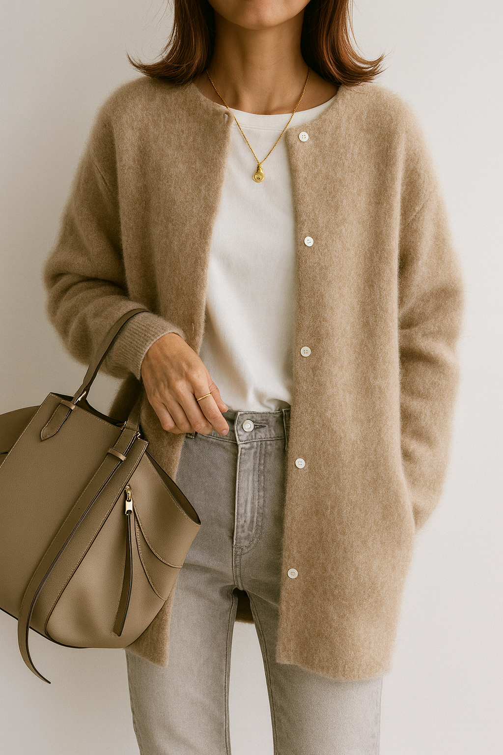 Chic Långärmad Stickad Kavaj för Alla Tillfällen