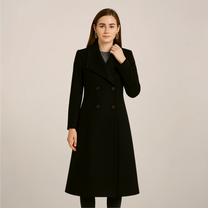 Kvinnors Lång Trench Coat – Chic Dubbelknäppt Stil för Alla Tillfällen