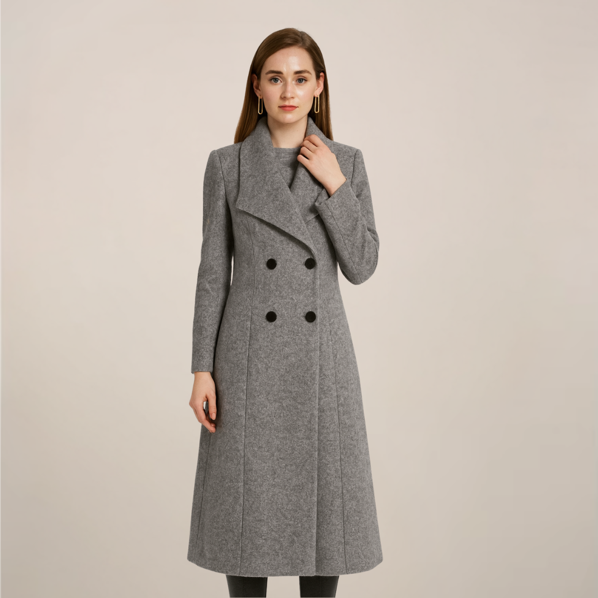 Kvinnors Lång Trench Coat – Chic Dubbelknäppt Stil för Alla Tillfällen