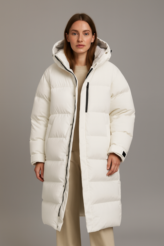 Damens Hooded Longline Puffer Coat för vinteräventyr