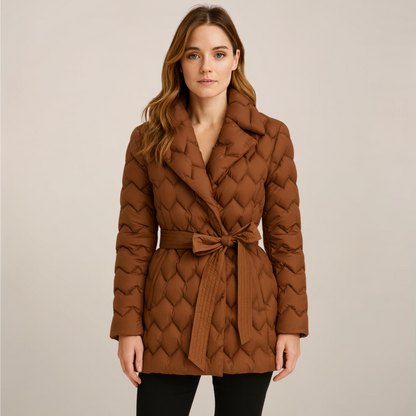Quiltad dam pufferjacka med bälte i midjan