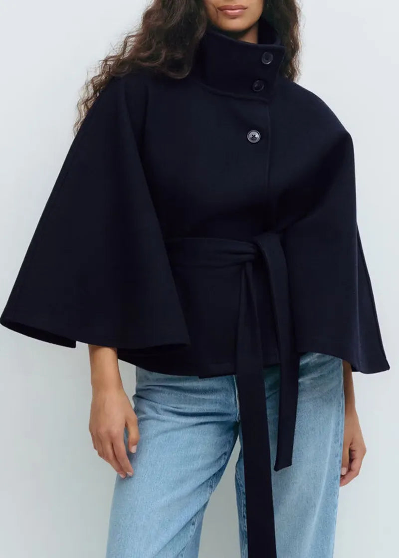 Chic Cape Kappa för Kvinnor - Trattkrage & Bälte Design