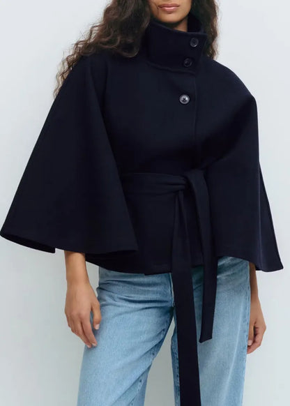 Chic Cape Kappa för Kvinnor - Trattkrage & Bälte Design