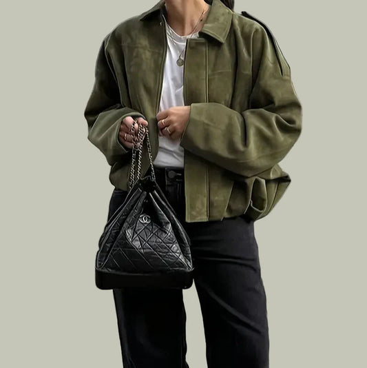 Kvinnors Oversized Falsk Mockajacka för Chic Stil