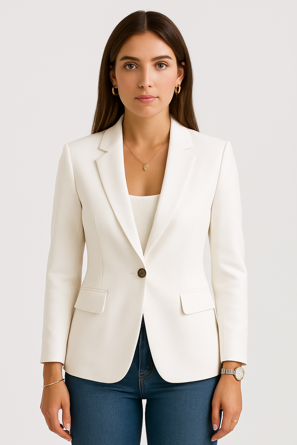 Chic Vit Blazer för Kvinnor - Stilig Slim Fit