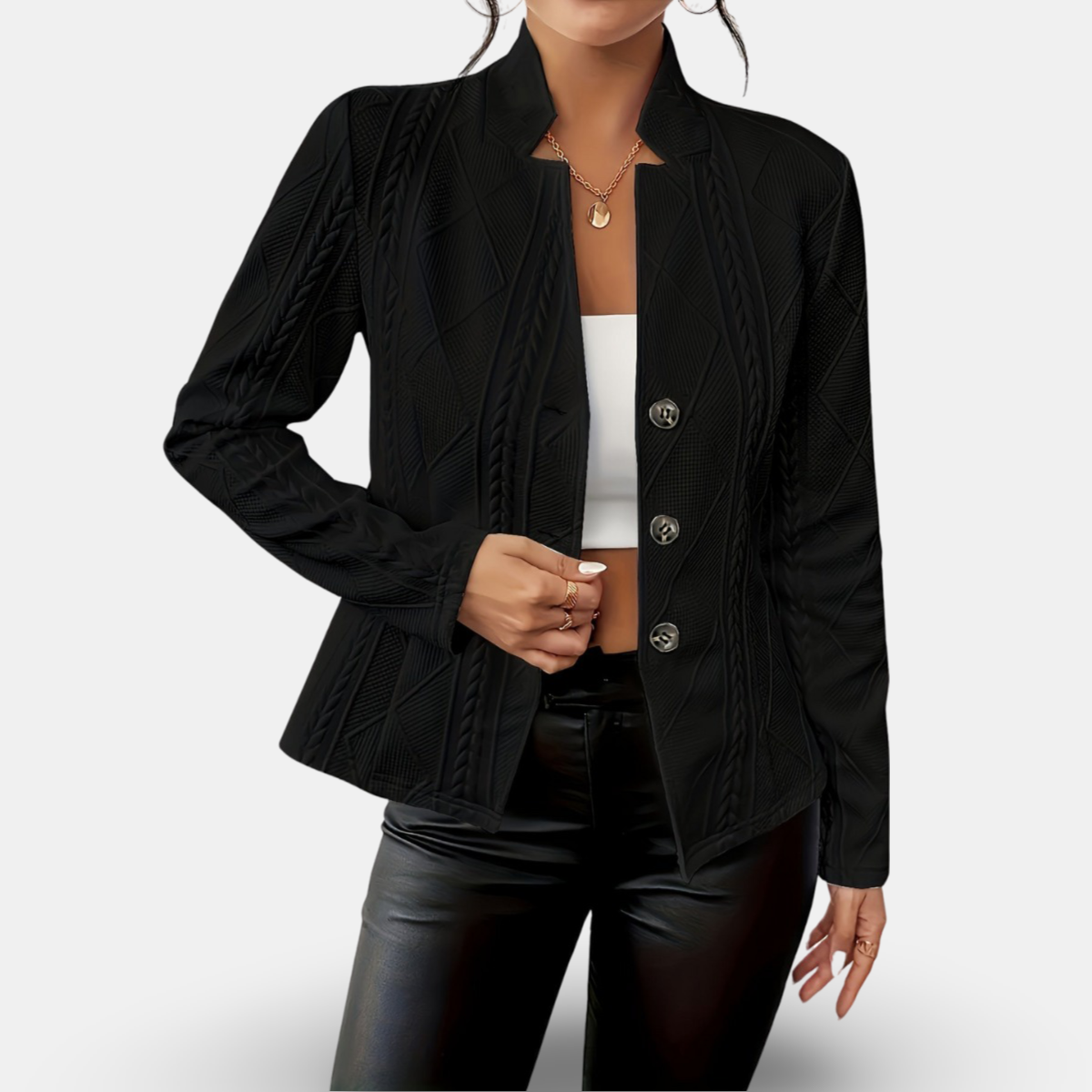 Chic Texturerad Blazer med Geometrisk Design för Alla Tillfällen