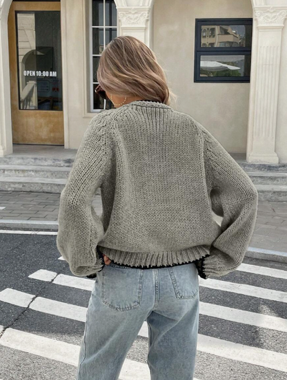 Chic Kort Stickad Kardi för Vardagligt Bruk