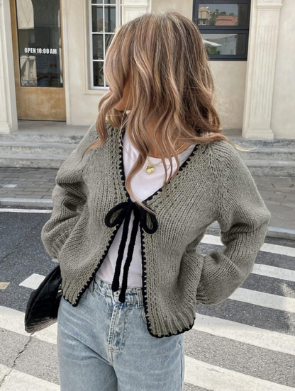 Chic Kort Stickad Kardi för Vardagligt Bruk