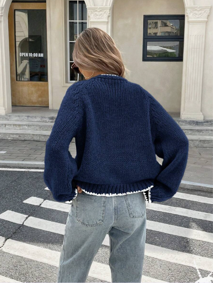 Chic Kort Stickad Kardi för Vardagligt Bruk