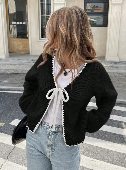 Chic Kort Stickad Kardi för Vardagligt Bruk