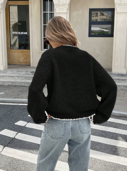 Chic Kort Stickad Kardi för Vardagligt Bruk