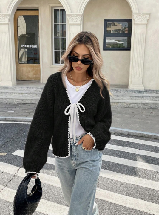 Chic Kort Stickad Kardi för Vardagligt Bruk