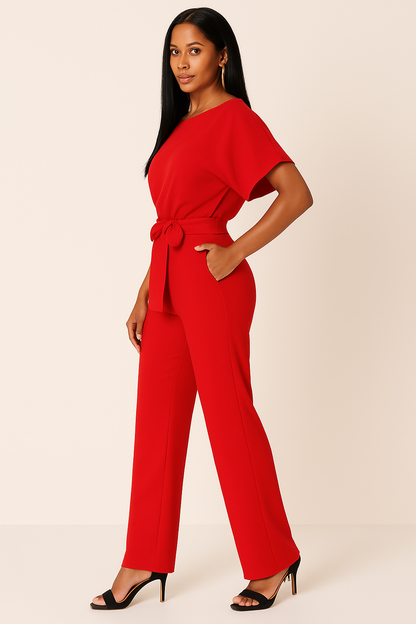 Chic Kvinnors Kortärmad Knytband Jumpsuit för Alla Tillfällen