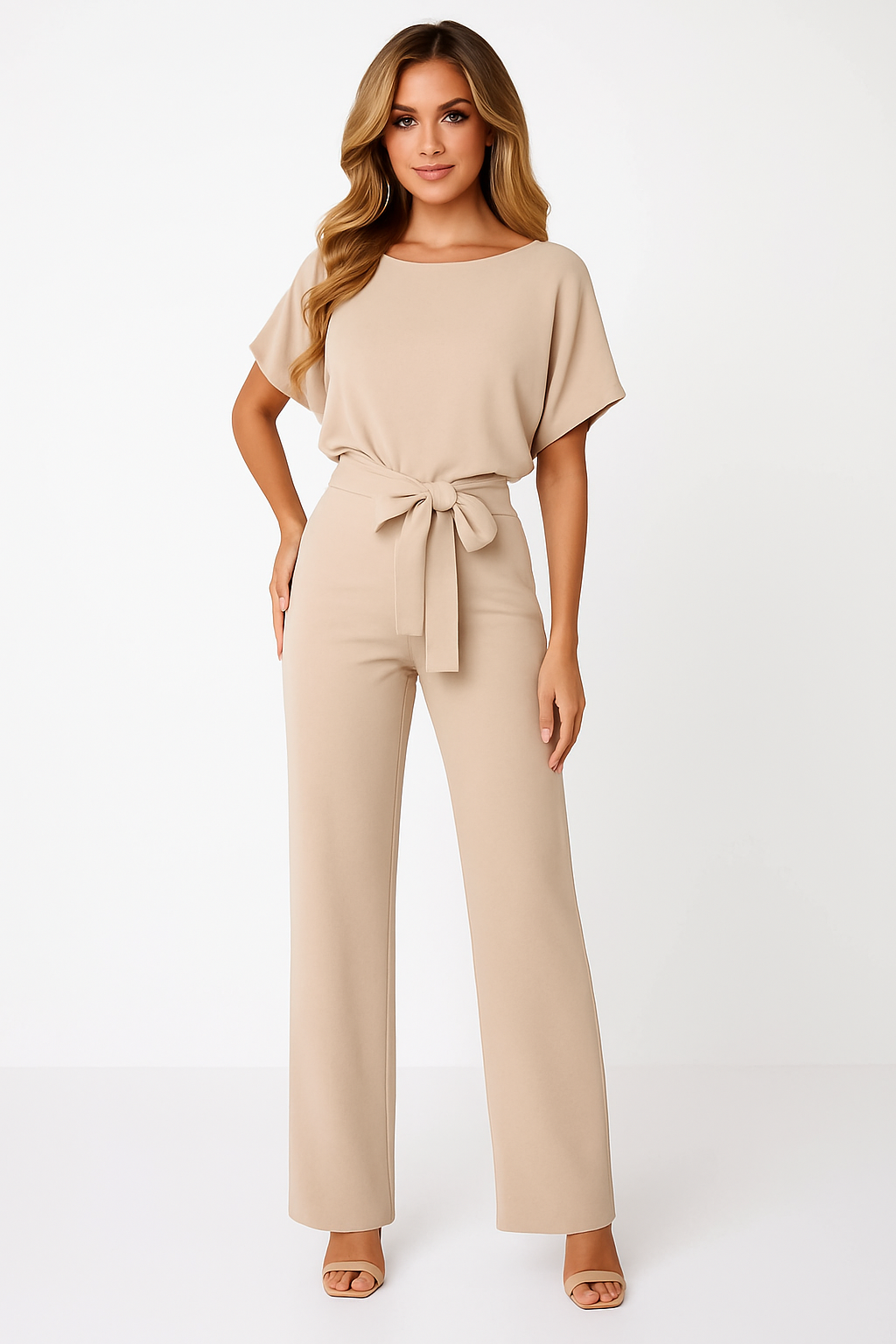 Chic Kvinnors Kortärmad Knytband Jumpsuit för Alla Tillfällen