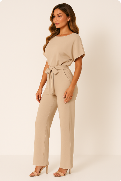 Chic Kvinnors Kortärmad Knytband Jumpsuit för Alla Tillfällen