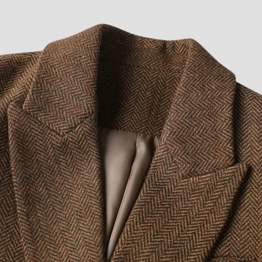 Chic Tweed Blazer Kappa för Kvinnor - Dubbelknäppt med Bälte Design