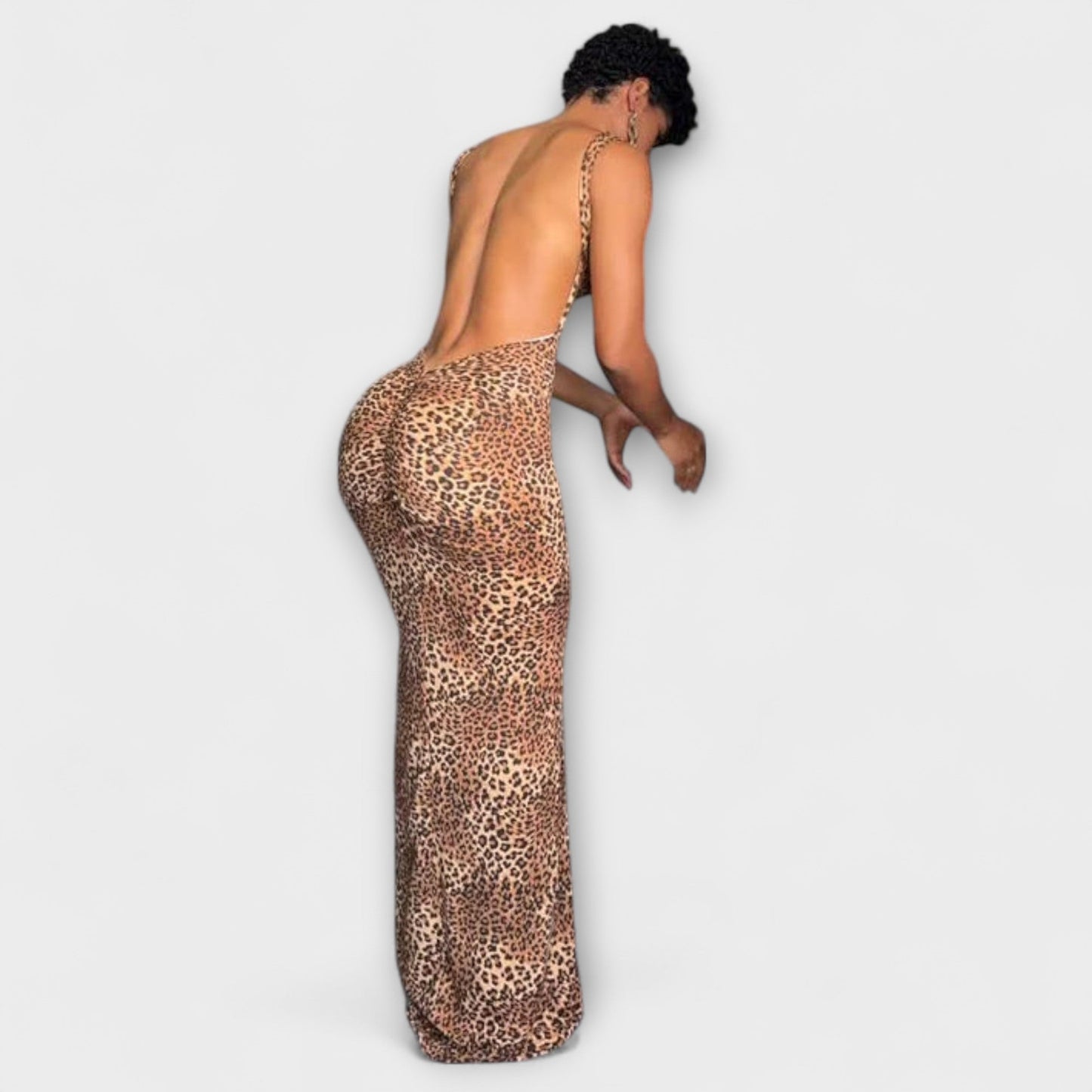Della Leopardtryck Maxi Klänning för Chic Evenemang