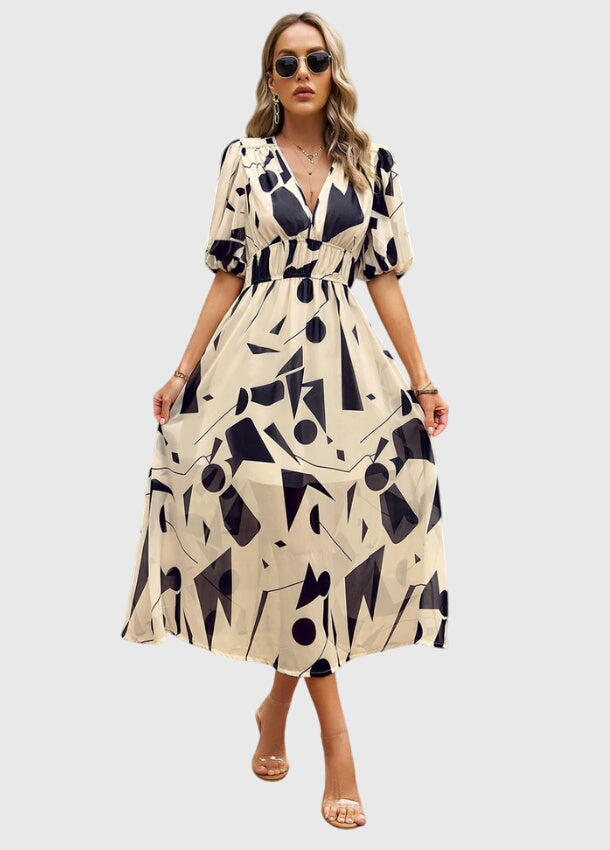 Chic Blommig Midi Klänning för Alla Tillfällen